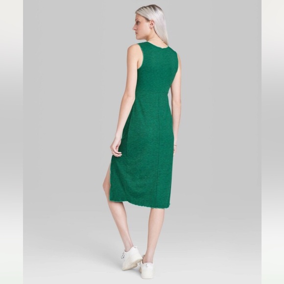 NWT Wild Fable Women's Sleeveless Lace-Up Green Ribbed Midi Dress w/ Slit - XS - Picture 3 of 9